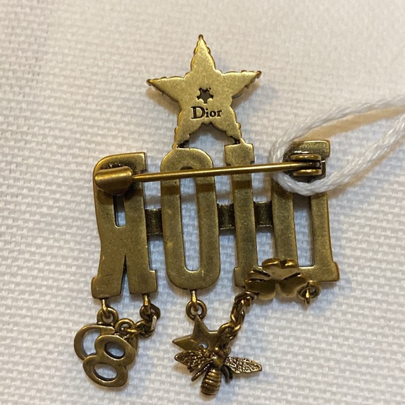 Dior Dio(r)evolution Brooch Antique Gold Finish Metal & White Crystals - Picture 5 of 6